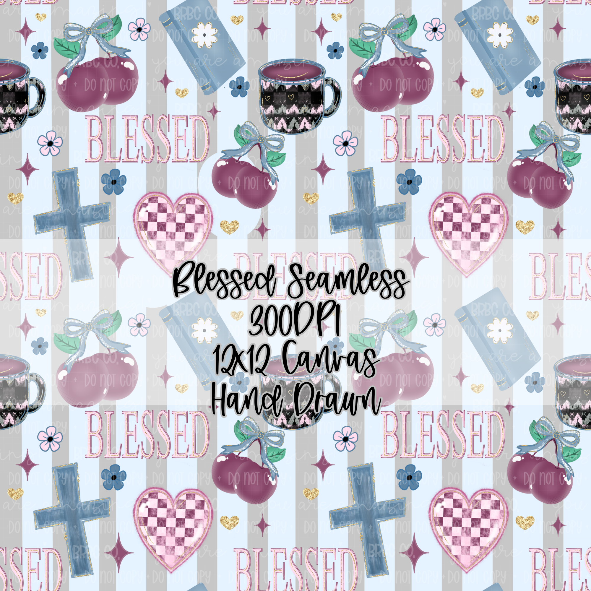 Blessed Christian PNG Bundle – Seamless Pattern, 16oz Wrap & Finished Design