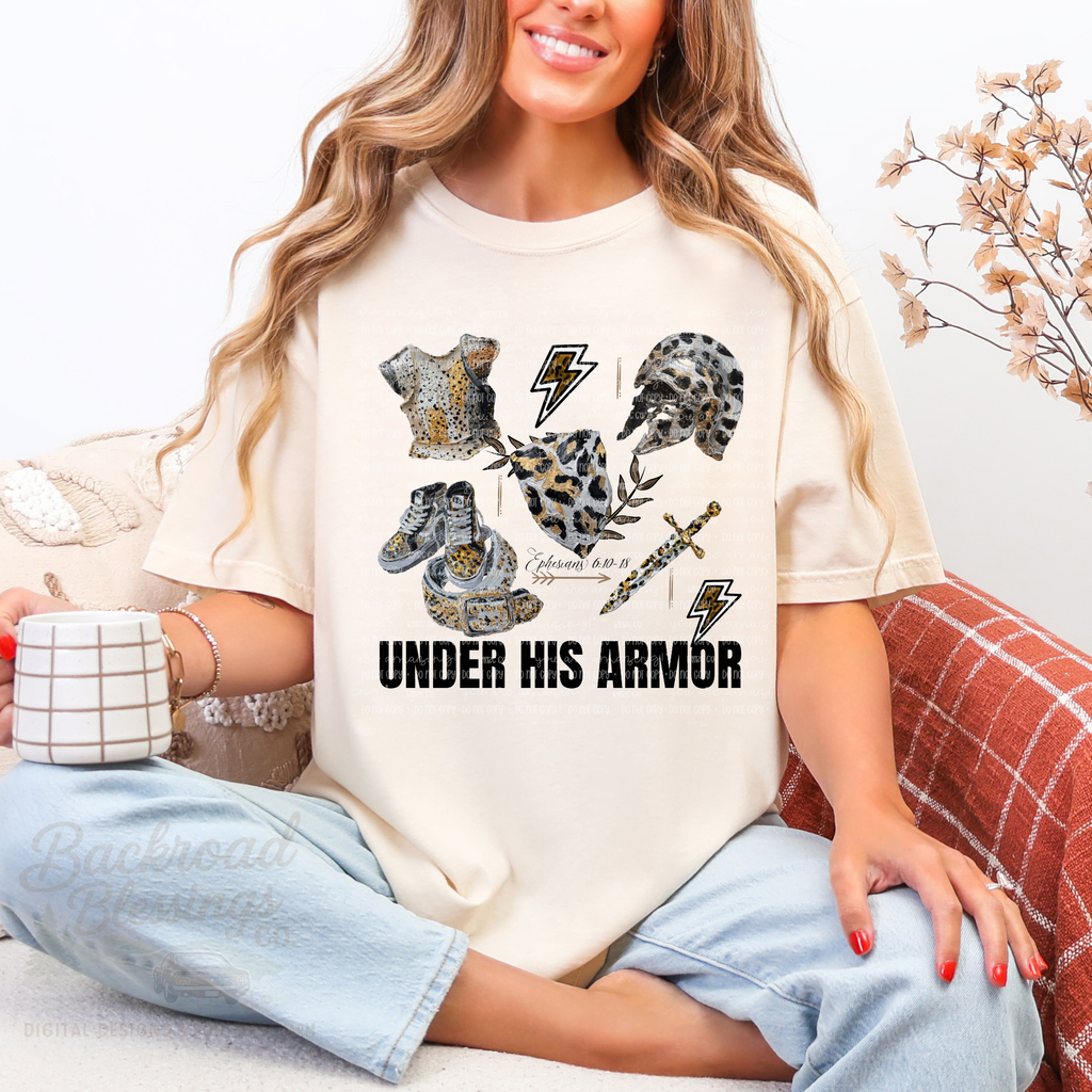 Under His Armor PNG – Leopard Armor of God Christian Shirt Design