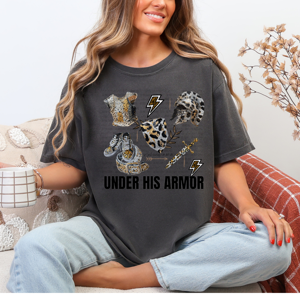 Under His Armor PNG – Leopard Armor of God Christian Shirt Design