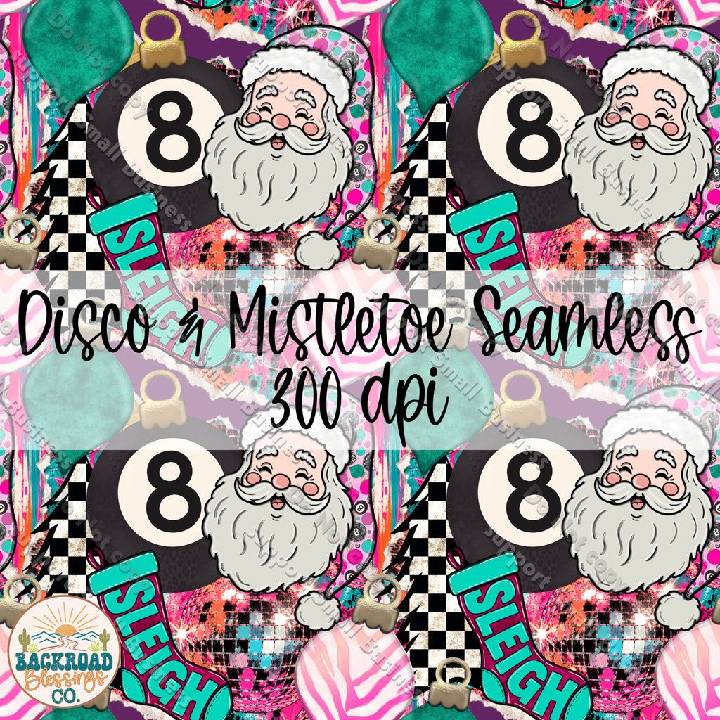 Disco & Mistletoe Christmas Seamless Pattern