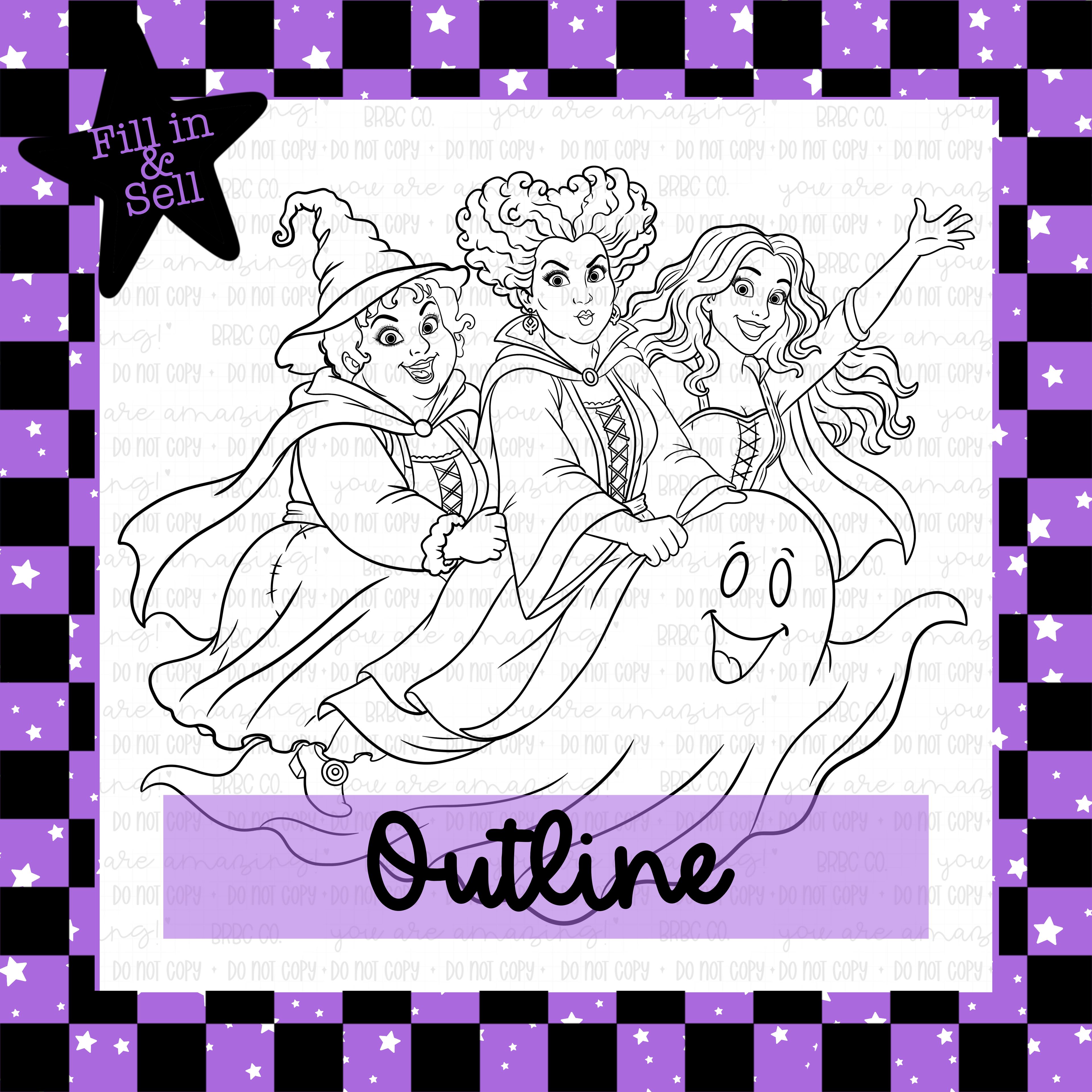 Witches Flying Ghost Outline PNG