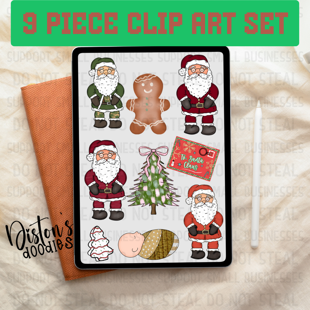 9 PC Santa Christmas Clip Art Bundle