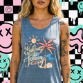 Digital design of embrace the journey. Coastal colors of pinks, peach, and teal. Palm tree, anchor, shells.
