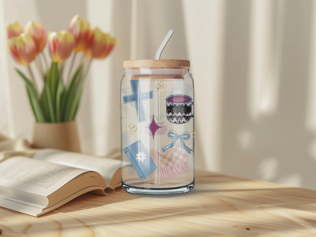 Blessed Christian PNG Bundle – Seamless Pattern, 16oz Wrap & Finished Design