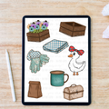 Southern comfort clip art set featuring rustic everyday Appalachian-inspired items on a tablet.
